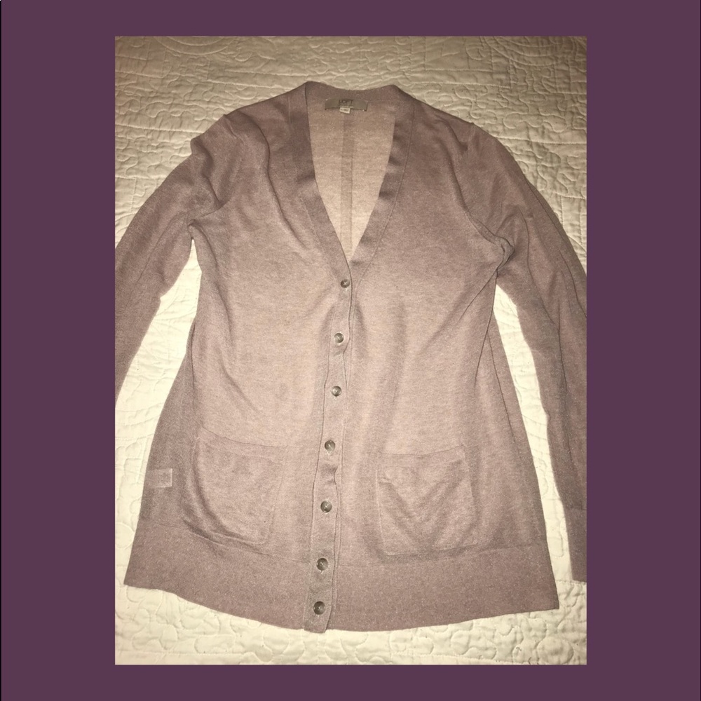 LOFT sheer dusty rose/taupe cardigan size L
